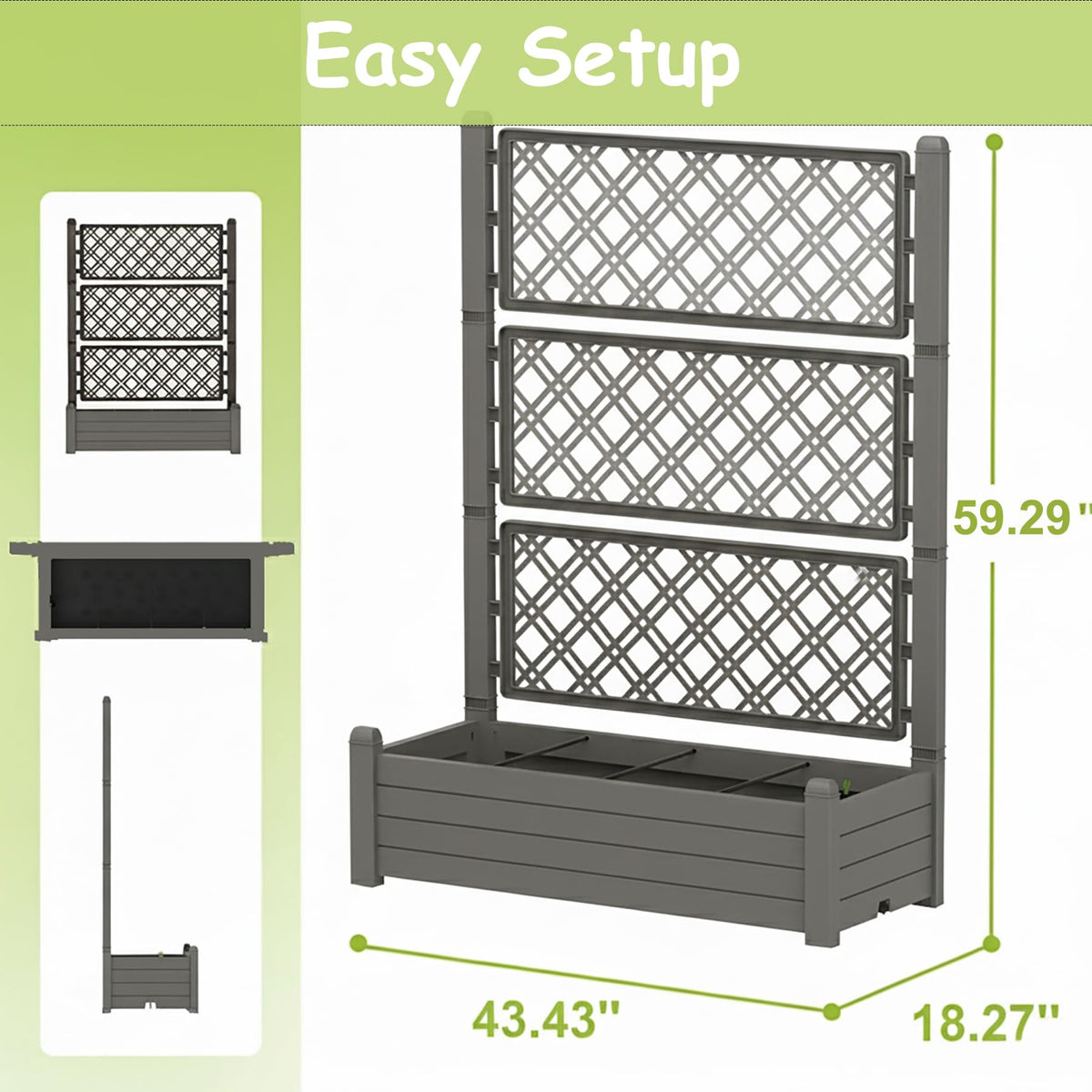 Tramull 5.' Tall Raised Garden Bed with Trellis, Self Watering Planter Box for Outdoor Climbing Plants Resin Garden Lattice for Vegetables, Flowers, Tomato & Vine with Drainage Holes (Coffee, 2 Pack)