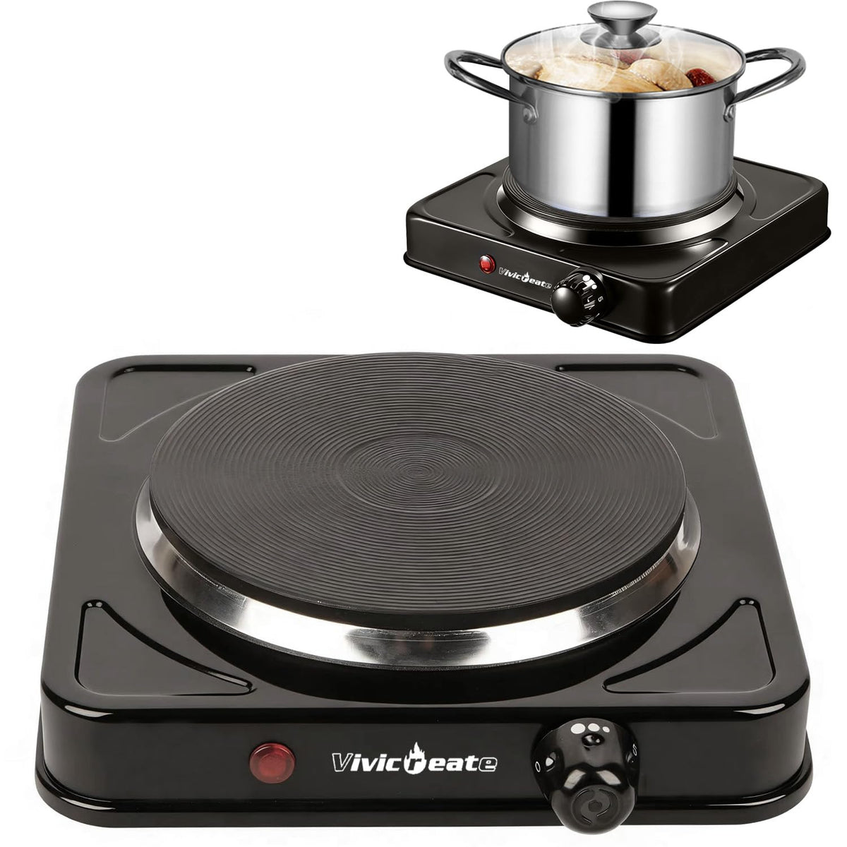 Vivicreate Electric Hot Plate, Portable Countertop Electric Cooktop, Adjustable Temperature Control, 110V Extra Burner for Apartment, Dorm, RV, Small Kitchen (Single Cast Iron Burner)