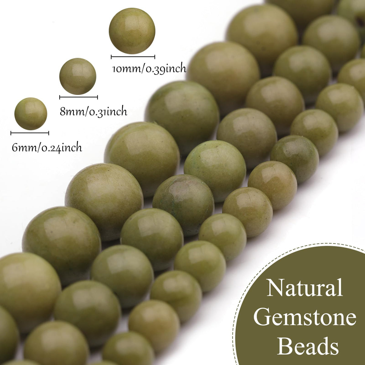 35pcs 10mm Natural Gemstone Beads for Jewelry Making Supplies,Avocado Jade Healing Crystal Polished Round Loose Stone Beads for Bracelet Necklace 15 Inch