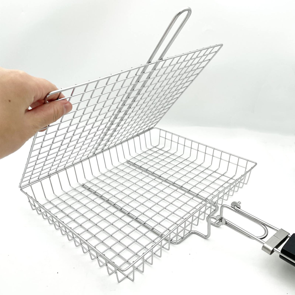 HTIAM Large Capacity Barbeque Grill Basket With Brush BBQ Tong Deeper Grilling Rack Havy Duty Stainless Steel BBQ Accessories Set