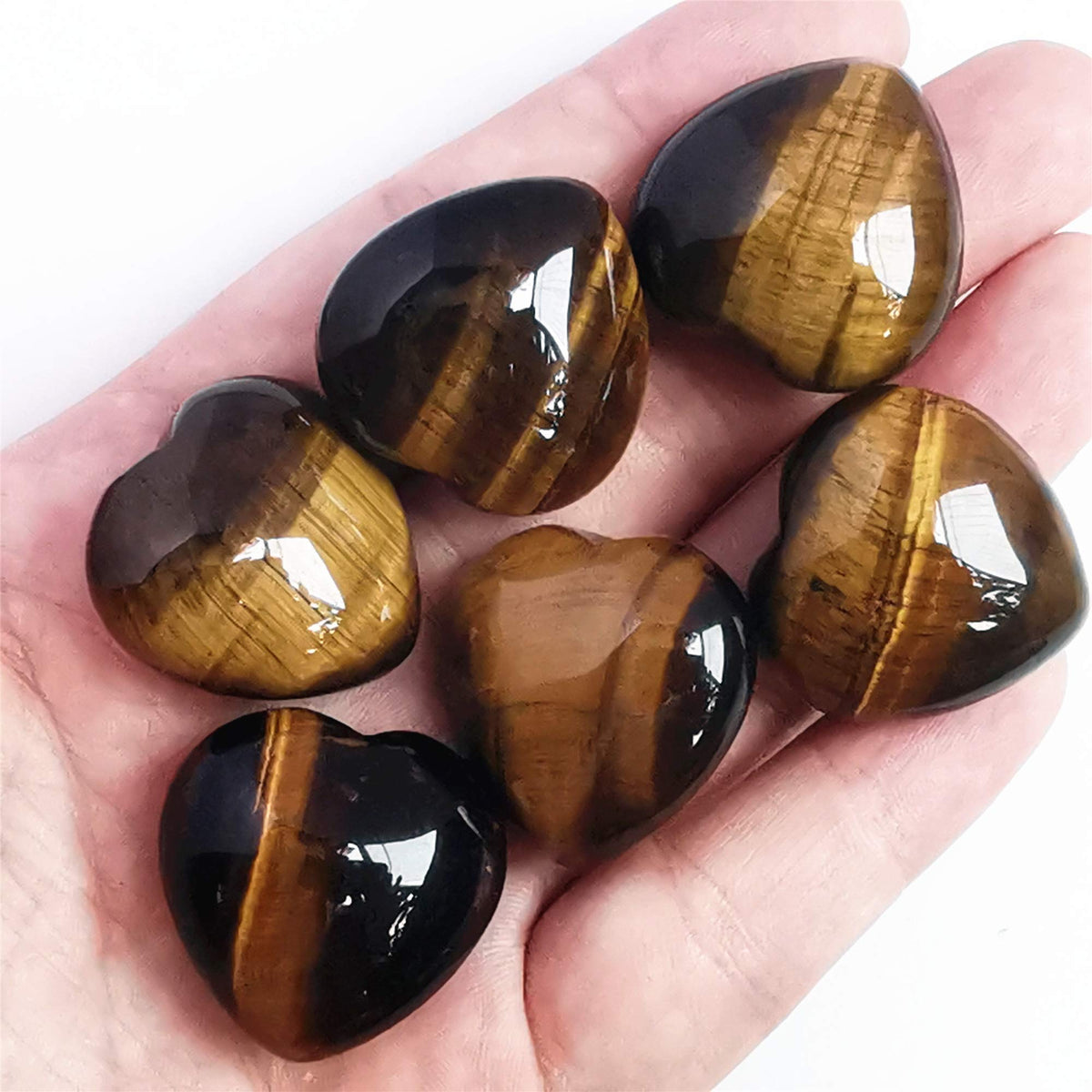 Bacatgem 3 Pcs Natural Tiger's Eye Pocket Palm Thumb Healing Crystal Heart Love Worry Stones,1 inches Reiki Balancing Crystal and Healing Stones