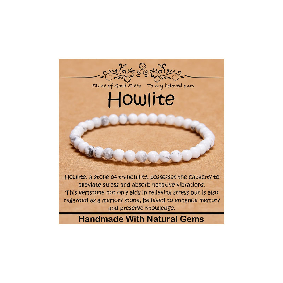 CHCCOYE 4mm Natural Healing Gemstone Bracelet Handmade Yoga Stretch Elastic Bracelet Stress Relief Crystal Jewelry for Men and Women (4mm, Howlite)