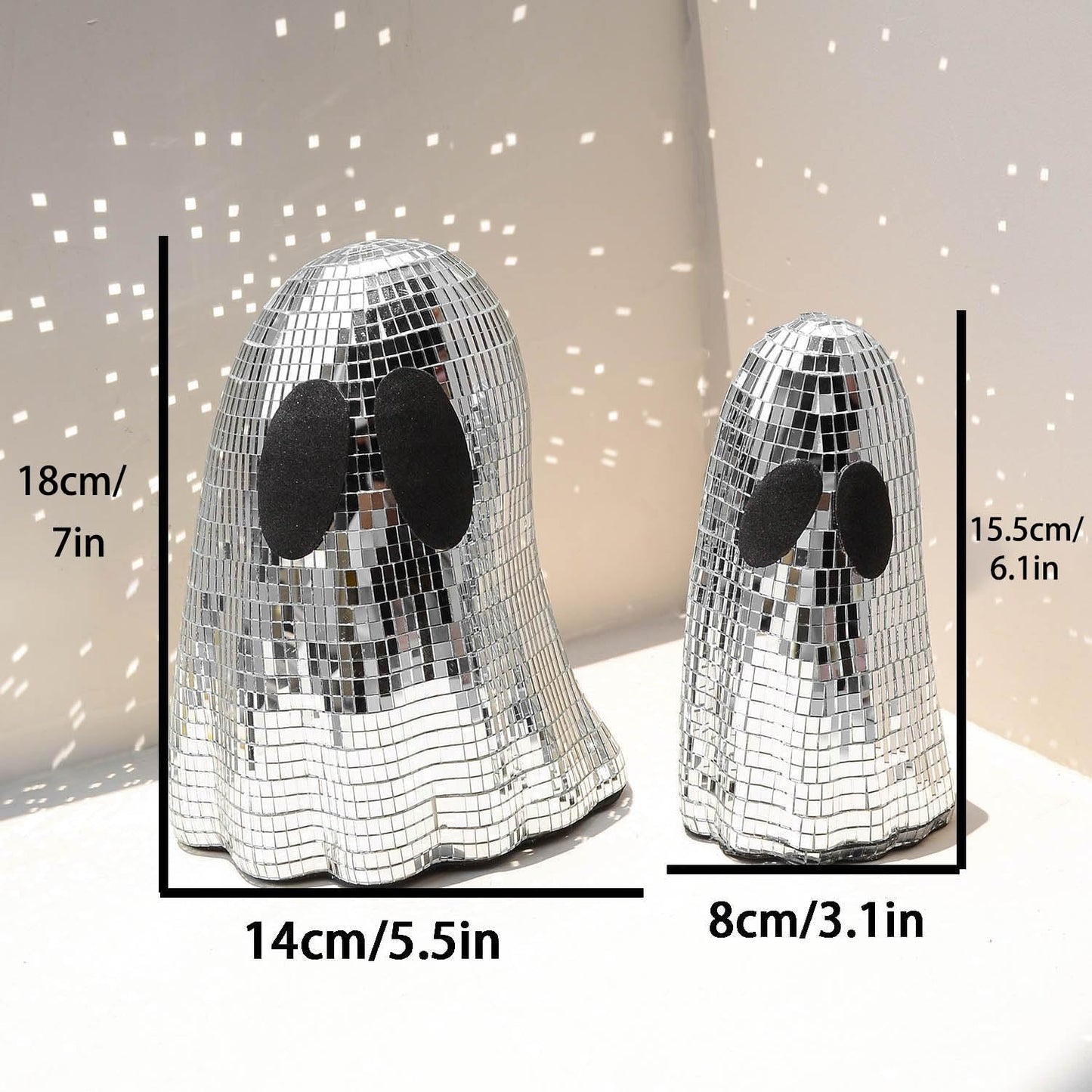 2 Pcs Halloween Disco Ghost Decor Ghost Disco Ball Table Decoration Indoor Glitter Sign Halloween Tiered Tray Decor for Props Home Tabletop Decorations