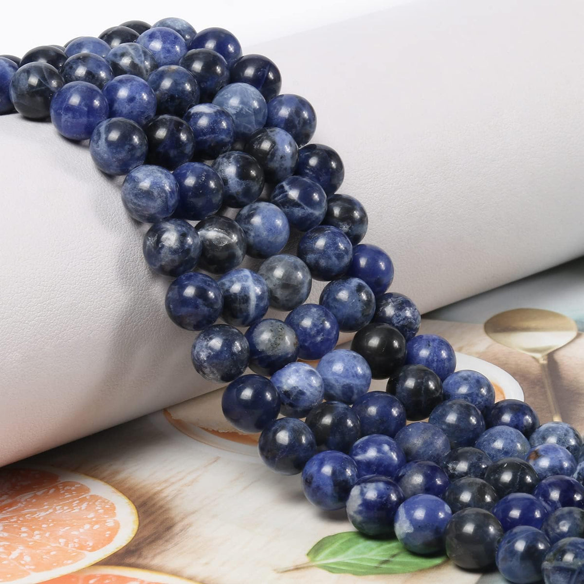 NITOPUPU 100Pcs 10mm Natural Smooth Old Sodalite Gemstone Beads Round Loose Stone Beads for Jewerly Making with Crystal Stretch Cord