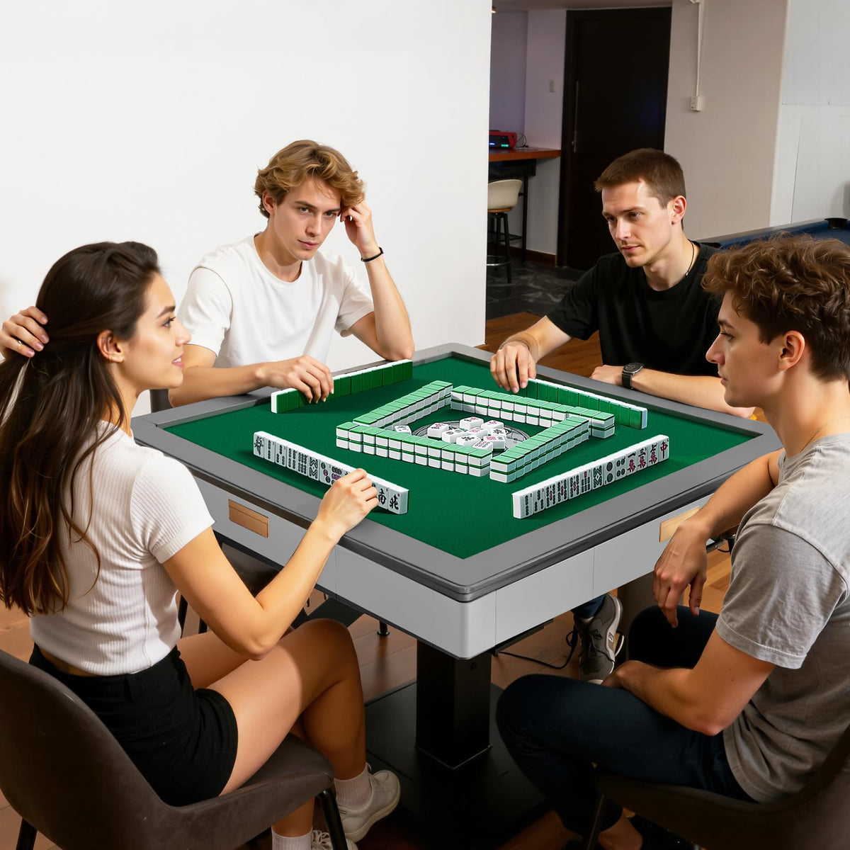 VEVOR Automatic Mahjong Table with Wheels, 2 Sets of 42 mm Tiles (152 Pcs), Roller Coaster Style Mahjong-Table, Foldable and Automatic Shuffler, for Home, Outdoor Leisure & Gifts for Mahjong Players