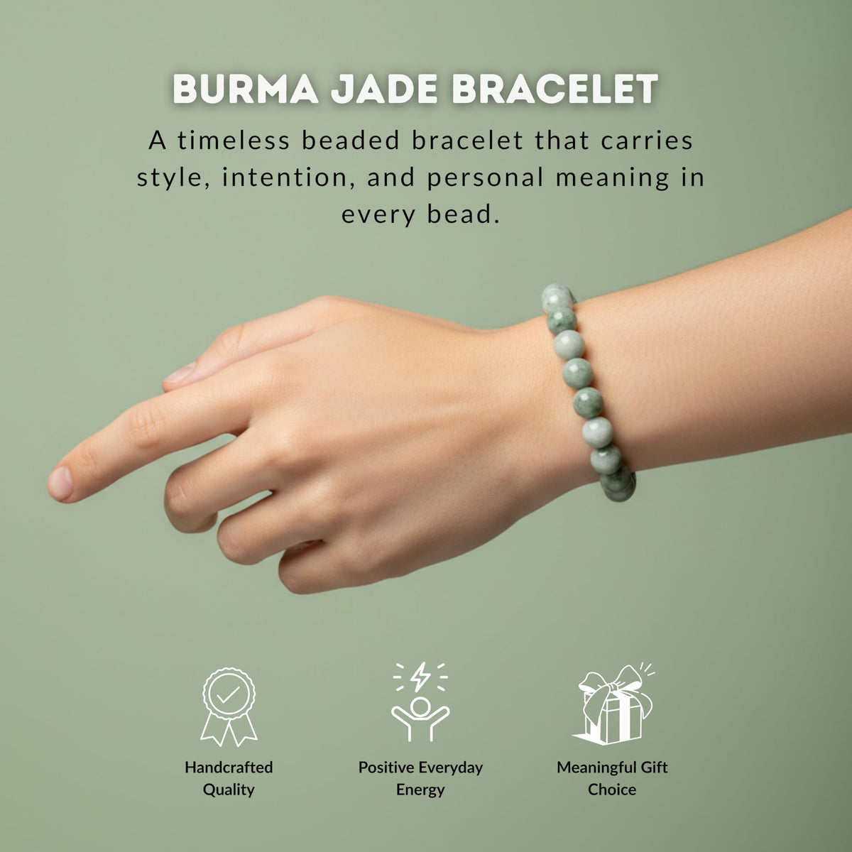 Cherry Tree Collection Burma Jade Beaded Bracelet – Genuine 8mm Gemstone Stretch Bracelet for Men & Women – Handmade Crystal Bracelet - (Burma Jade - M)