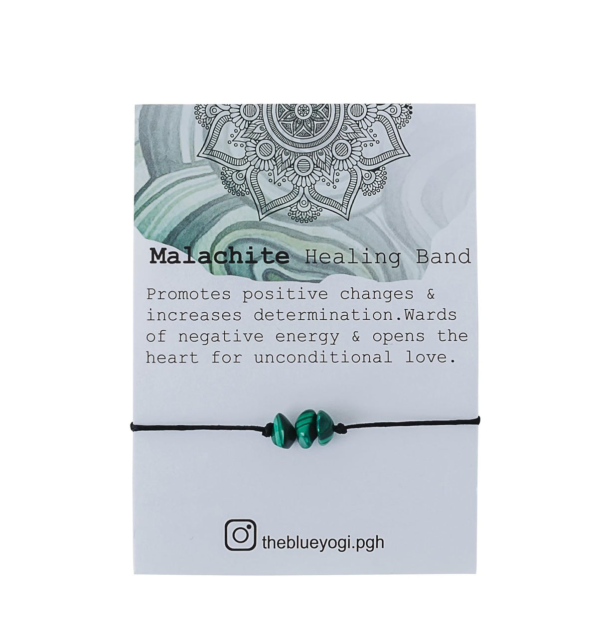 The Blue Yogi Malachite Healing Bracelet Anklet, Adjustable Cord Crystal Bracelet for Women Men, Spiritual Protection Jewelry with Affirmation Card