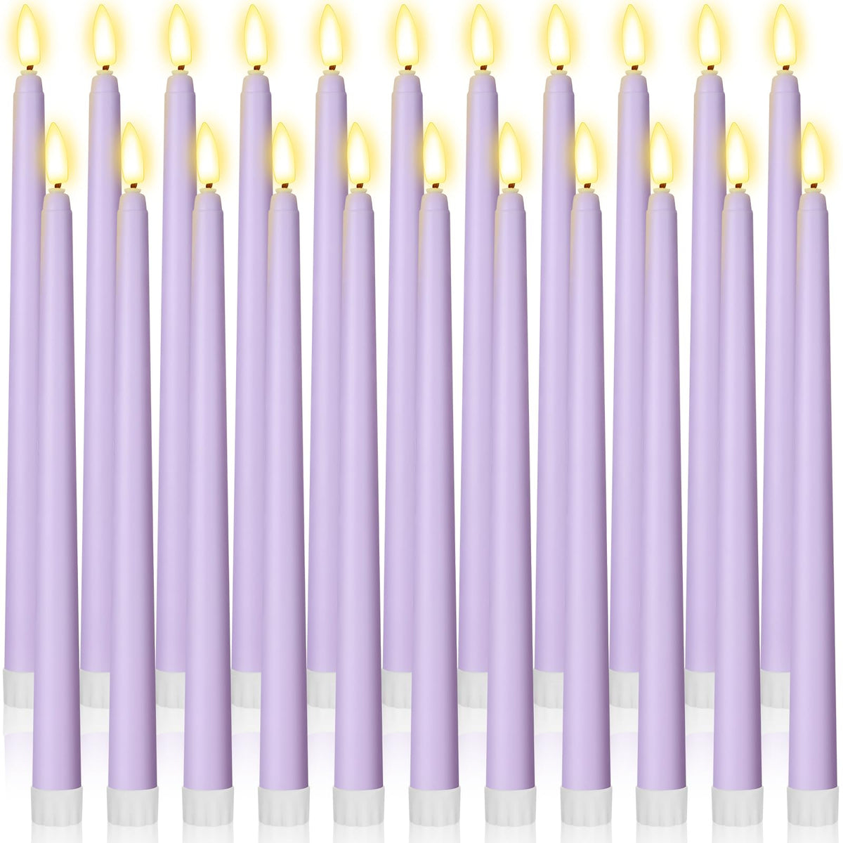 Macarrie 24 Packs Flameless Taper Candles Battery Operated Fake 11 Inch Long Candlelight LED Flameless Candlesticks Flickering Tapered for Spring Summer Wedding(Lavender Purple)