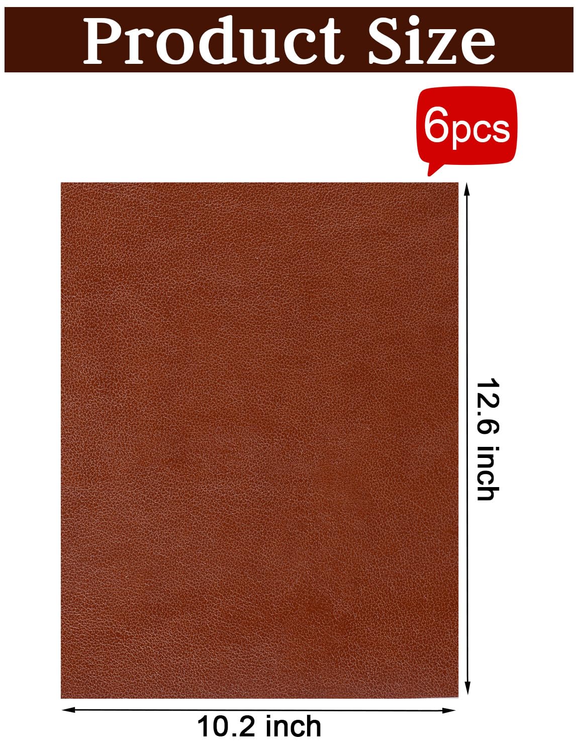 6 Pack Blank Leather Sheets for Laser Engraving, Iron On Leather Patches for Hats, Adhesive Faux Leather Repair Patches for Custom Design Sewing Craft Supplies (12.6 x 10.2 Inch), Brown