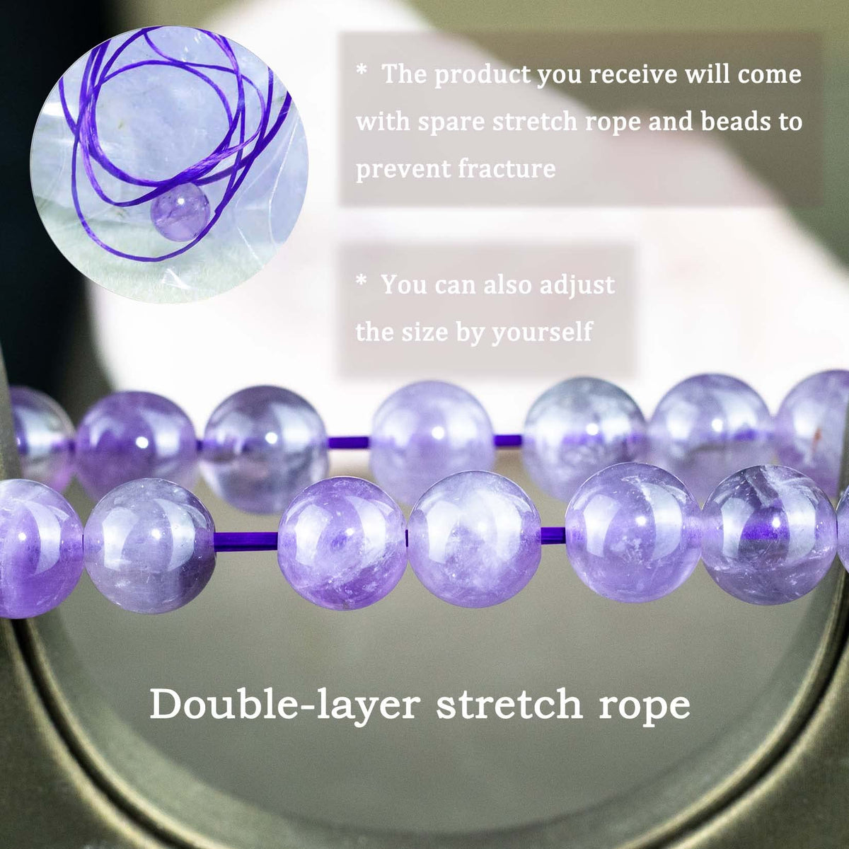 DAZCOLO 8mm Natural Gemstone Stretch Bracelet, Handmade Unisex Crystal Bracelets for Meditation, Yoga, Spiritual Healing & Positive Energy (lavender quartz)