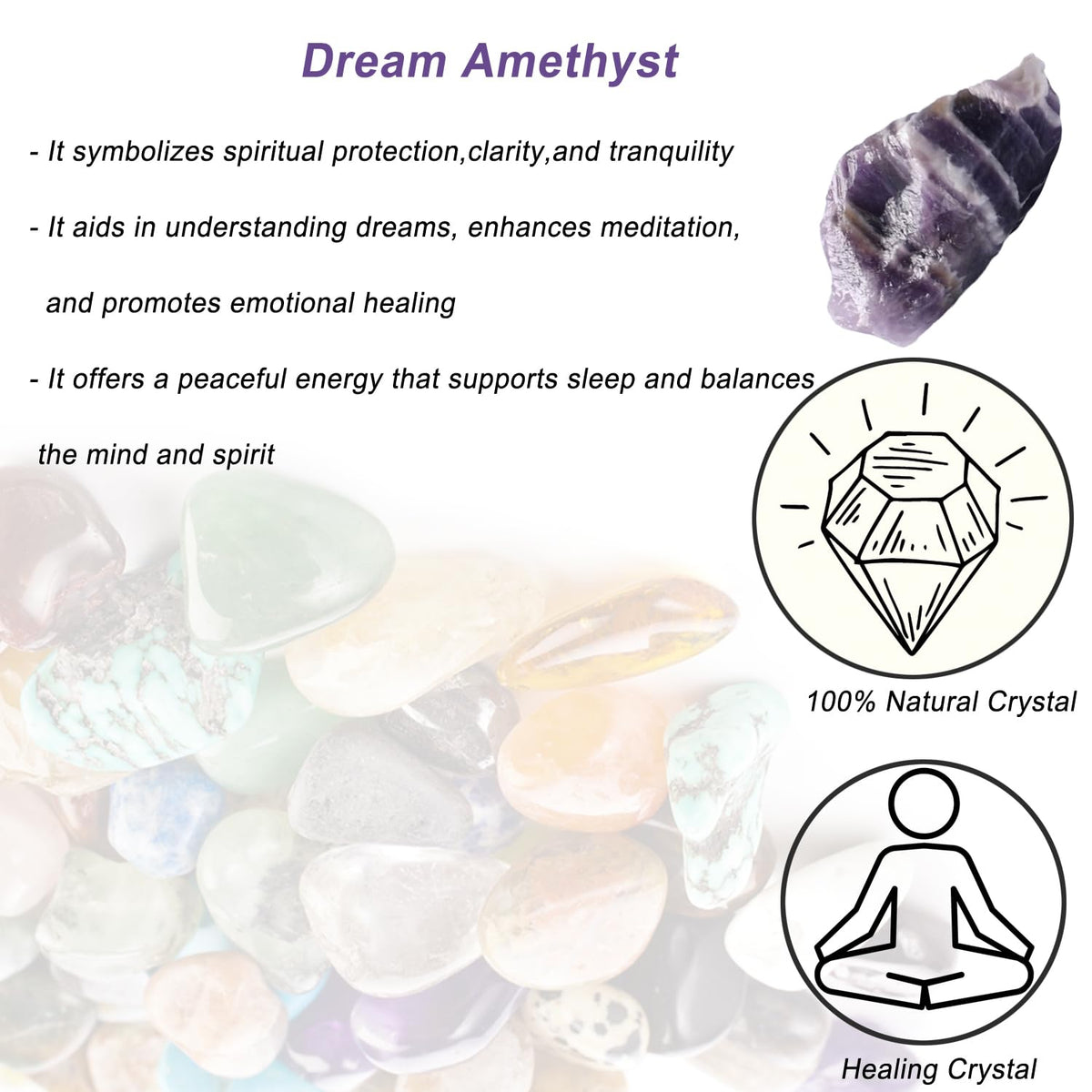 Erliway 1.25-2" Dream Amethyst Raw Stone and Healing Crystals, Natural Rough Stone for Tumbling, Cabbing, Fountain Rocks, Decoration, Raw Crystal and Healing Stones for Polishing, Wicca & Reiki