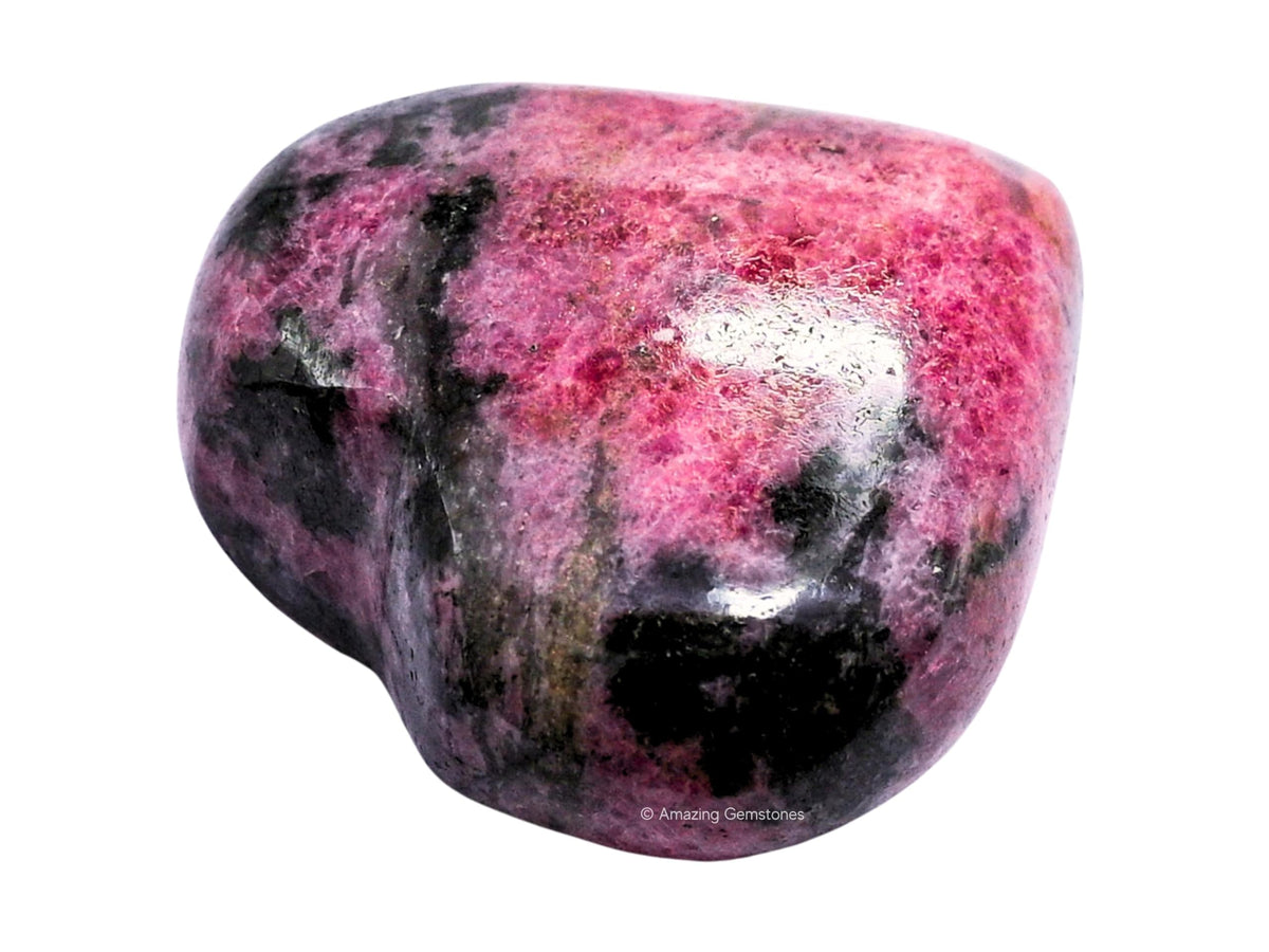 Rhodonite Crystal Heart Palm Stone - Pocket Massage Worry Stone for Natural Body Chakra Balancing, Reiki Healing and Crystal Grid
