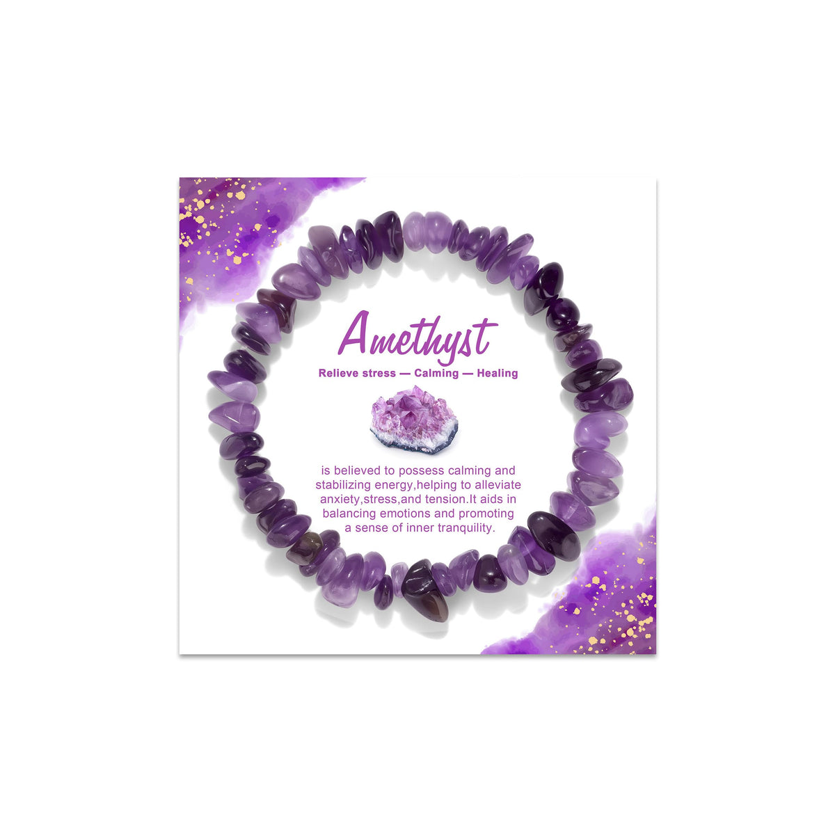GolbalJew Natural Gemstone Beads Bracelets Healing Crystal Stone Beaded Bracelet for Women Men Handmade Spiritual Jewelry Gifts, 5-8mm Amethyst Chips Beads