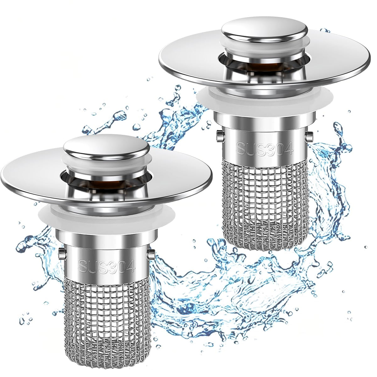 Sink Stopper Hair Catcher,(2PCS) Pop-up Sink Drain Strainer with Removable Stainless Steel Strainer Basket Hair Catcher, Bathroom Sink Strainer for Bathroom Sink Stopper Replacement
