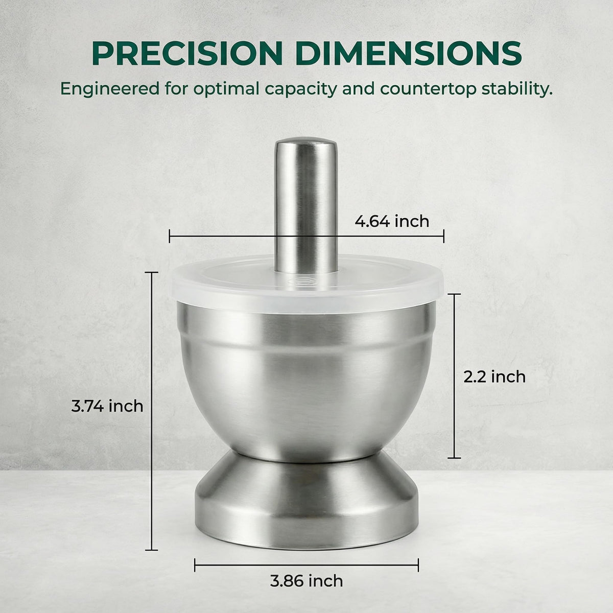 Stainless Steel Mortar and Pestle Set, Spice Grinder & Herb Grinder Bowl with Anti-Slip Base, Large Capacity, Easy to Clean Grinding Tool for Herbs, Spices & Tablets (Large)