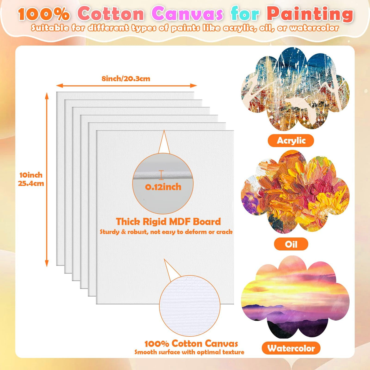10 Pack 8x10 Inch Canvas and Easel Set, Art Canvas Boards Bulk with Easel Stand, Mini Acrylic Paint & Brushes Set, Paint Trays, Sip and Paint Kit for Adults Couples Day Night Paint Party
