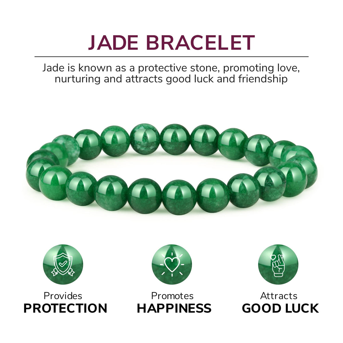 Crystal Vibe Green Jade Bracelet - Healing Crystal Wealth Bracelet - Jade Beaded Bracelet for Women Men - Bring Good Luck Prosperity and Emotional Balance - Adjustable Size
