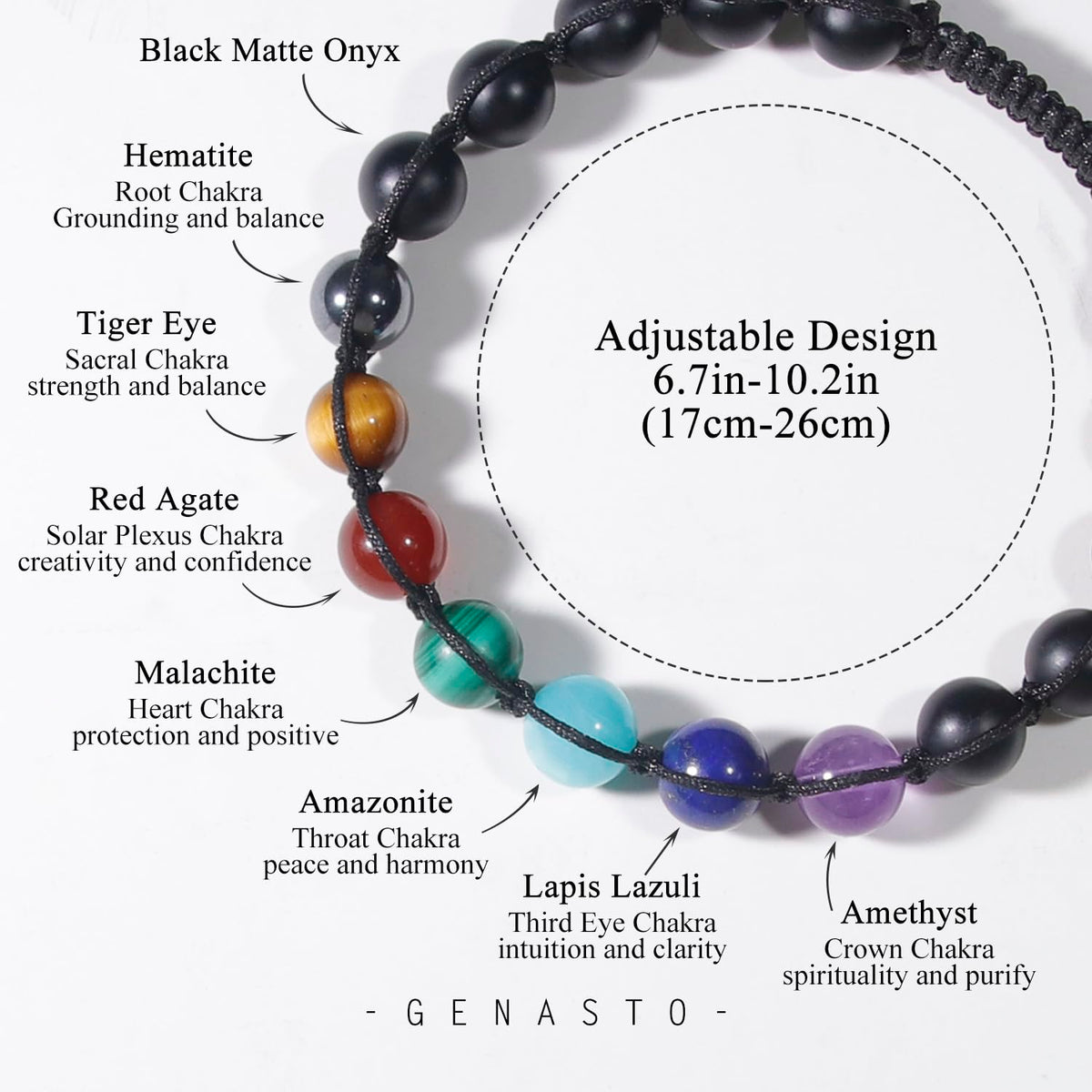 GENASTO 7 Chakra Bracelet with Real Stones Healing Crystal Stone Beads Bracelets Chakra Bracelet for Men and Women Yoga Crystals Beaded Bracelets for Meditation Relax