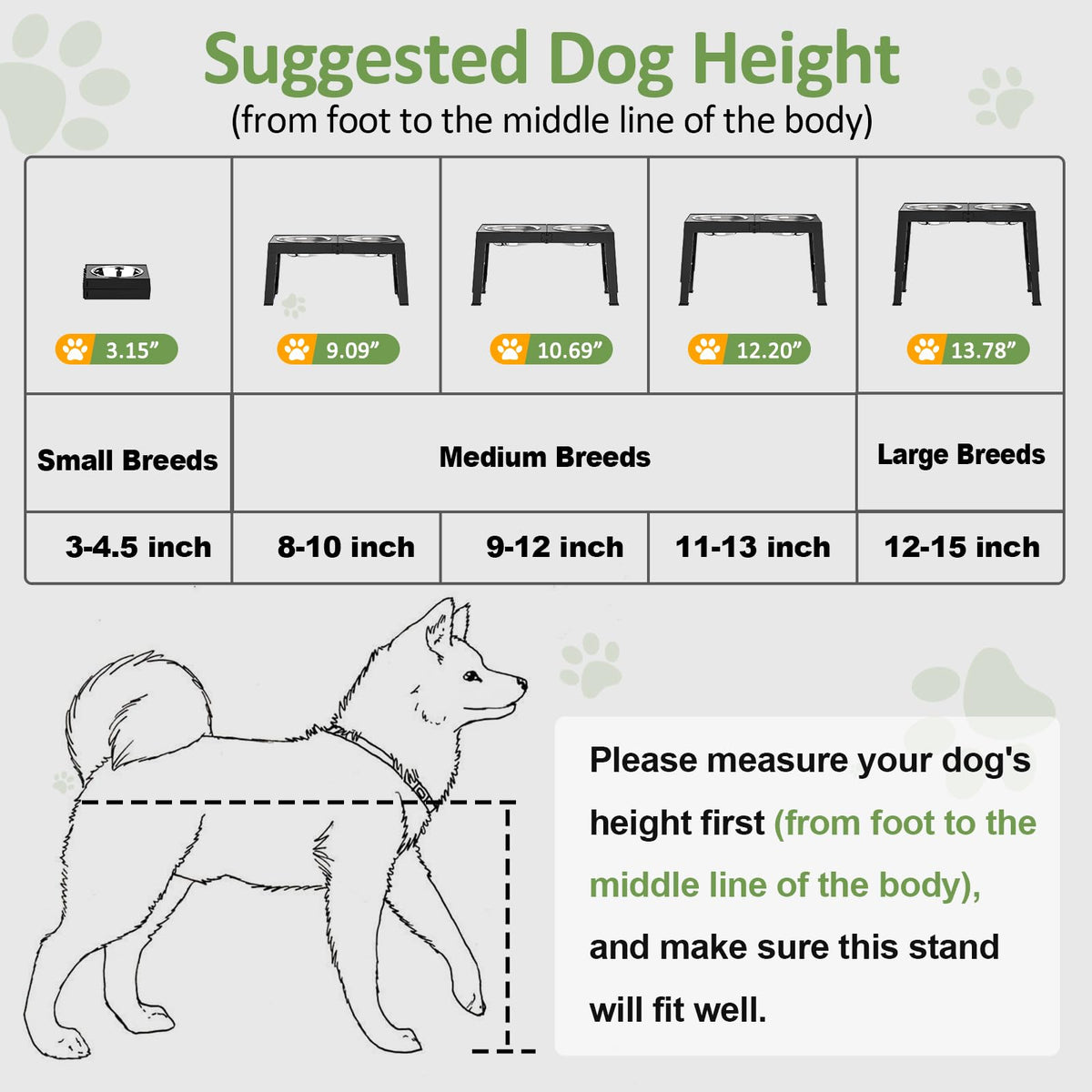 XIAZ Elevated Dog Bowls Large Breed Raised Dogs Bowl Stand Large/Medium Sized Dog Stainless Steel Food Water Bowl Stands 5 Heights Adjustable 9/11/12/14in Black Pet Feeder Dish Station