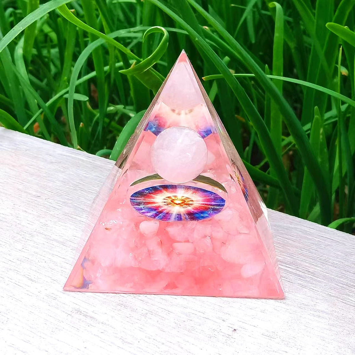 ycyingcheng Moonstone Crystal Orgone Pyramid Ogan Crystal Energy Tower, Nature Reiki Chakra Crushed Stone Jewelry, Crystal Pyramid for Home Decor (Pink Quartz)