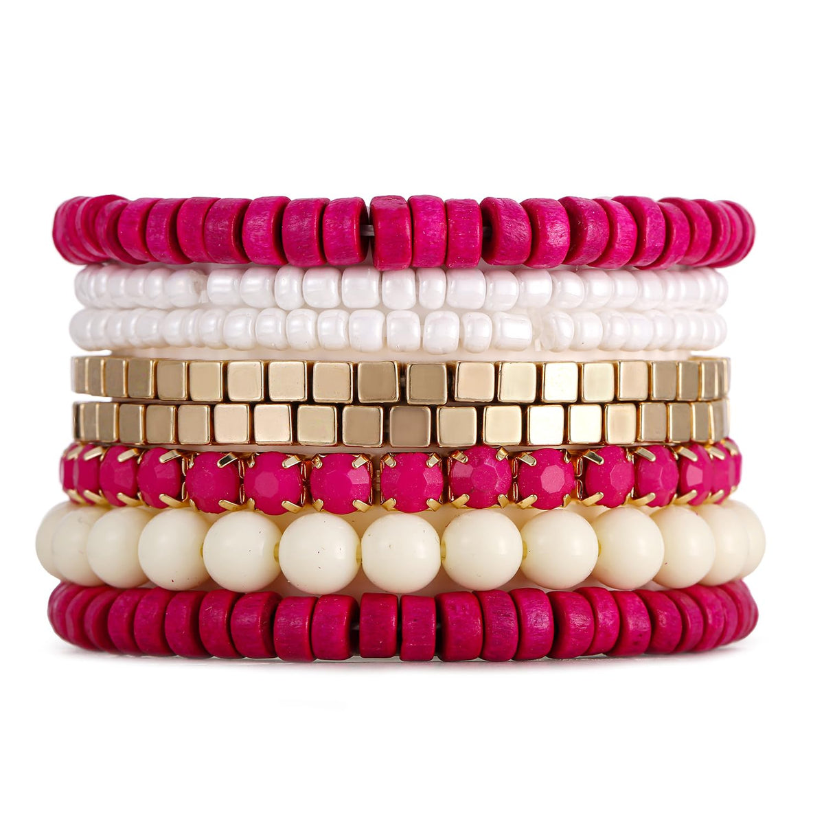 LUREME Bohemian Beads Cube Multi Strand Stretch Stackable Bangle Bracelet Set(bl003172-11)
