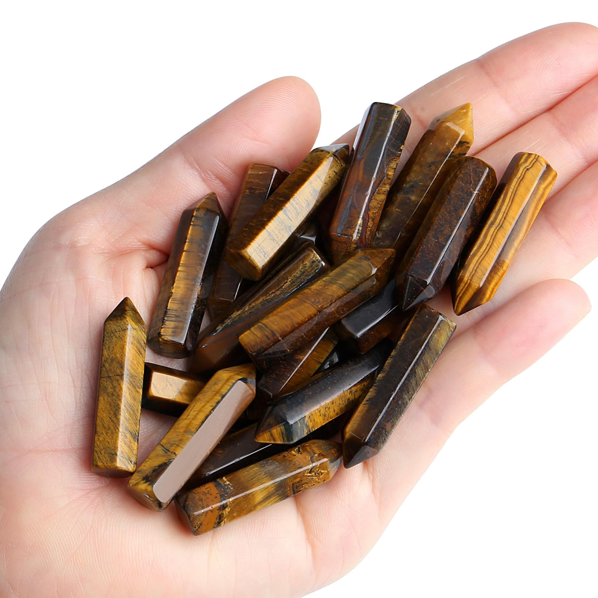 QINJIEJIE Tigers Eye 20 PCS Healing Crystals Stones Sets Wands Bulk Natural Pocket Crystal Towers Assorted Pointed Reiki Gemstones Polished Energy Meditation Chakra Gifts for Women Men