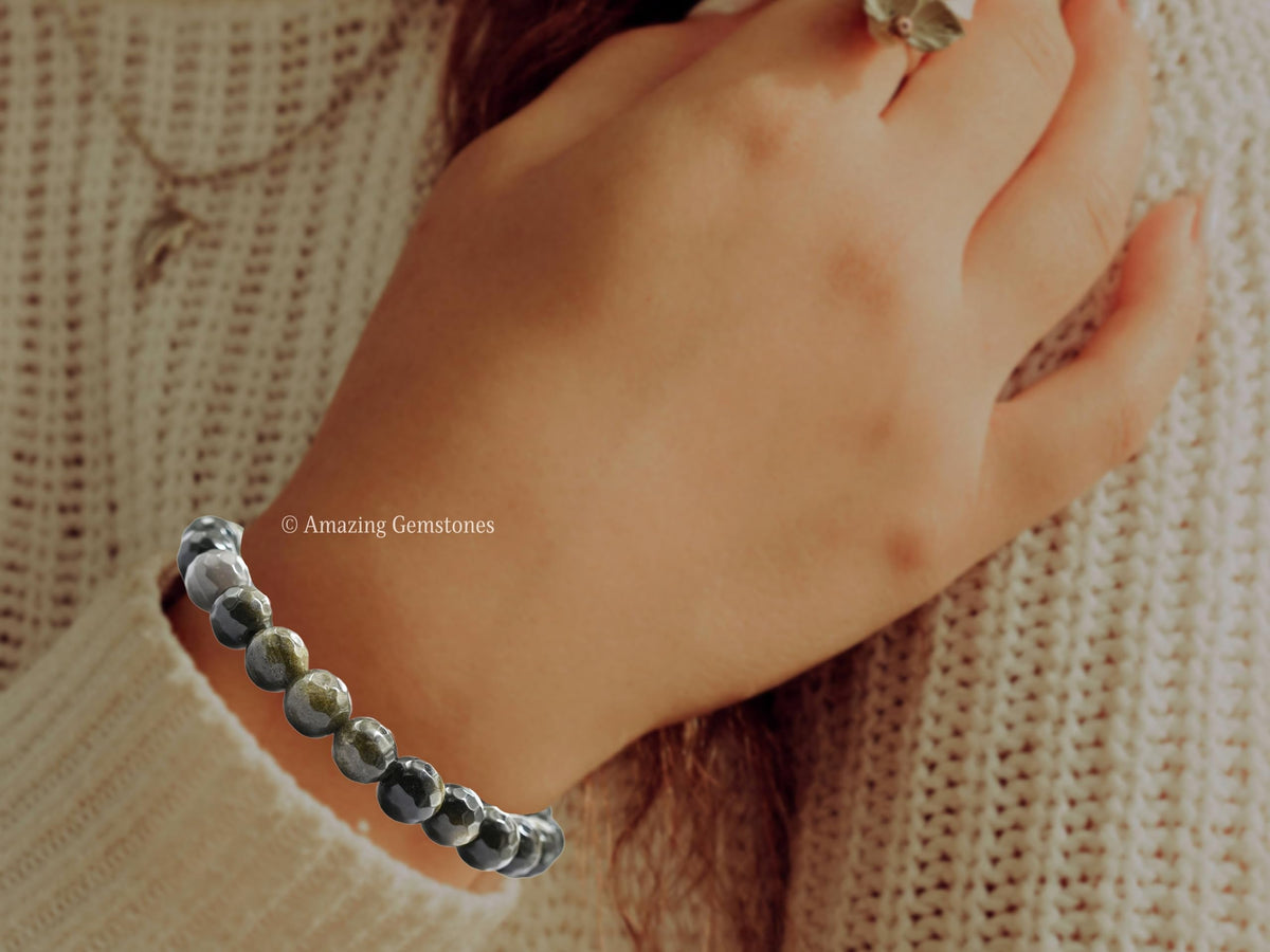 Amazing Gemstone Golden Sheen Obsidian Bracelet for Women - Chakra Mens Bracelet Protection Crystals and Healing Stones - Blessing Bracelet Spiritual Meditation Gift Christmas Stocking