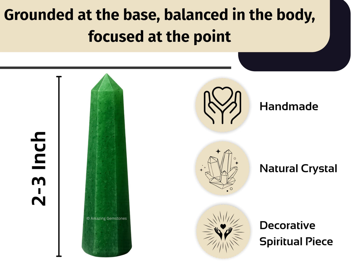Amazing Gemstone Dark Green Aventurine Crystal Towers - Natural Healing Crystal Point Obelisk for Reiki Healing and Crystal Grid (2" to 3" INCH)