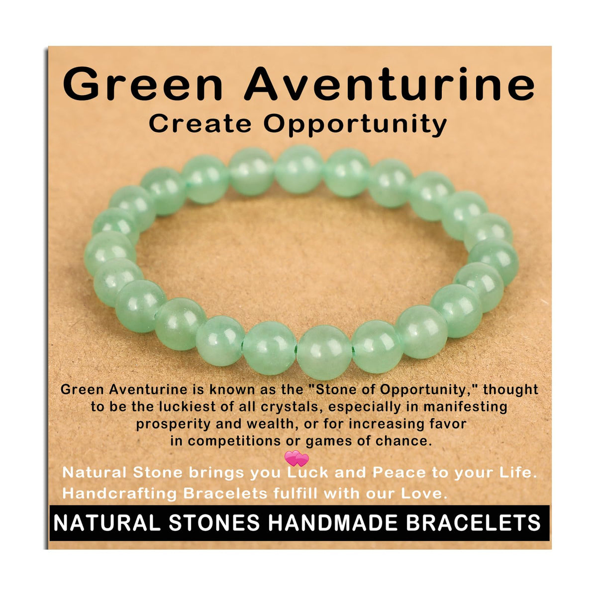 AD Beads Handmade Gemstone Stretch Elastic Bracelet Crystal Healing Reiki Nature's Beauty and Spiritual Essence Unisex (8mm, Green Aventurine (Opportunity))
