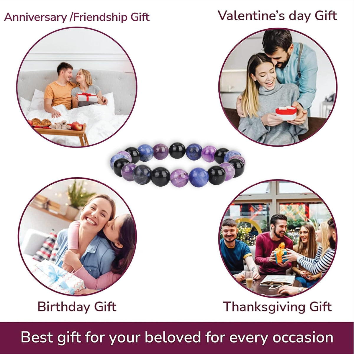 Crystal Vibe Empowerment Strength Confidence Bracelet – Amethyst, Black Obsidian & Sodalite Crystal - 10mm Beaded Bracelets For Men Women – Adjustable Size