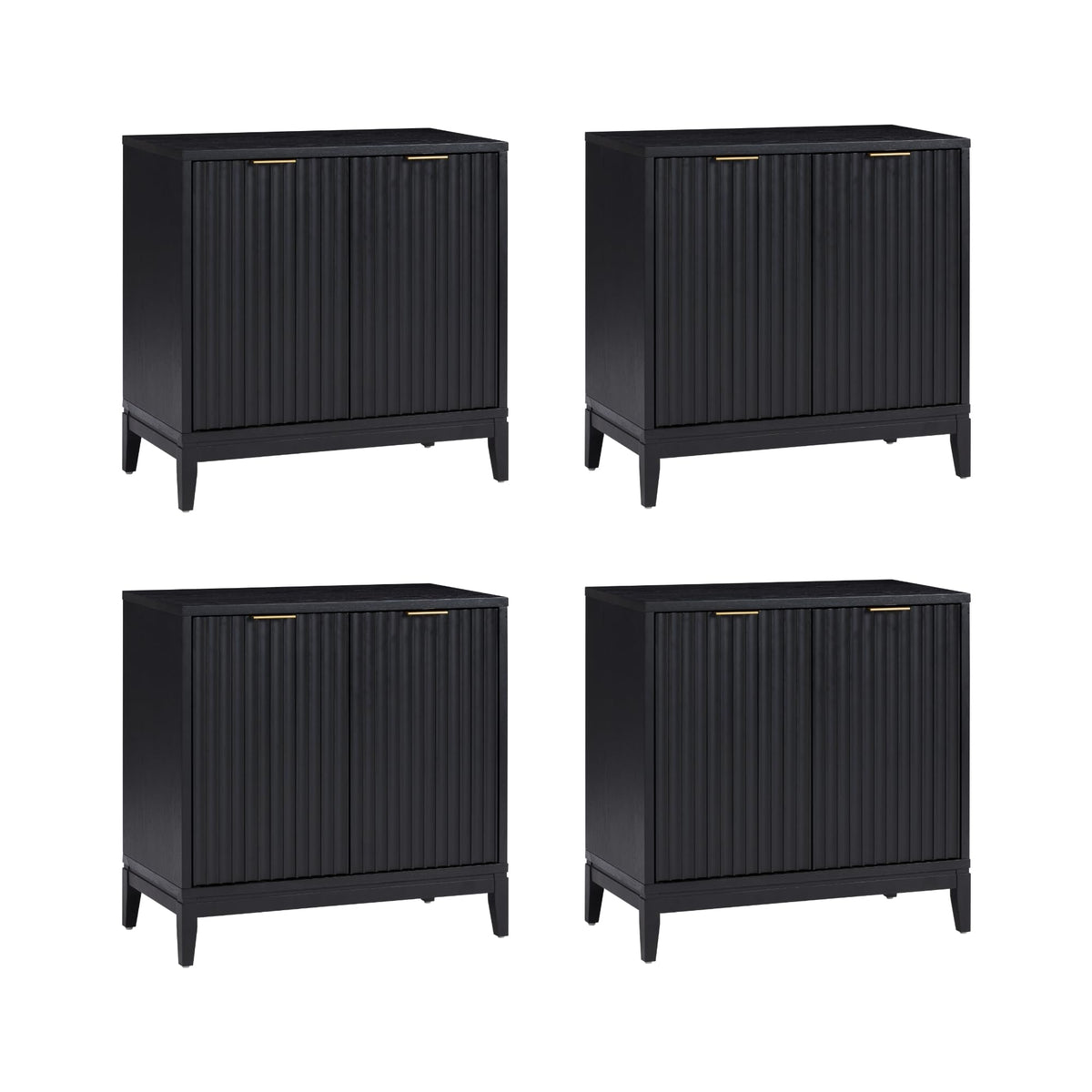 Nathan James Jasper Modern Sideboard, TV Stand with Fluted Doors, Accent Storage for Kitchen or Living Room, Black Oak, Set of 4