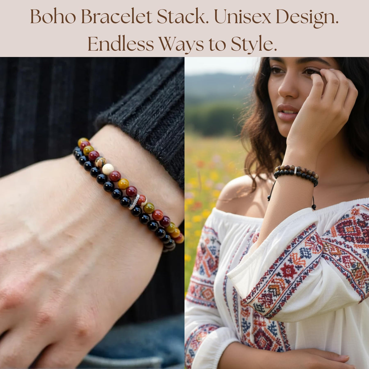 Atminafays 6MM Stackable Healing Bracelet - Mookaite Jasper & Silver Sheen Obsidian Beads for Peace, Prosperity & Positive Energy | Adjustable Handwoven Cord | Boho Chic Spiritual Jewelry,Thanksgiving gift