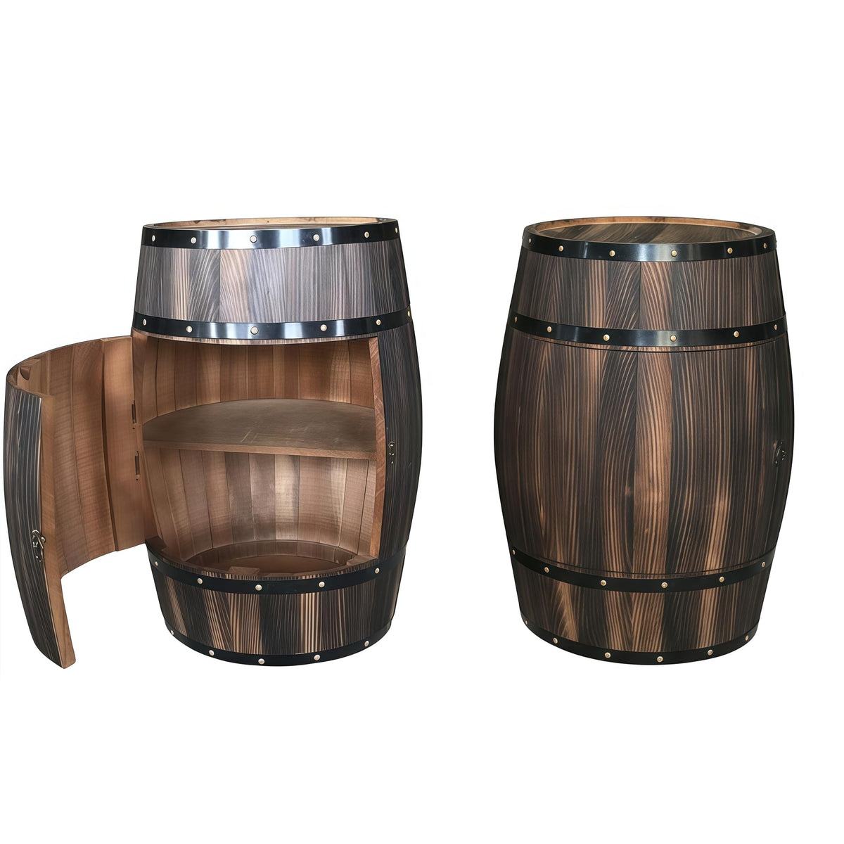 NDDKSII Vintage Whiskey Barrel End Table with 2-Tier Shelf - Reclaimed Wood Rustic Wine Barrel Cabinet with Metal Hoops, 27.56" Antique Furniture for Man Cave, Home Bar & Farmhouse Living Room