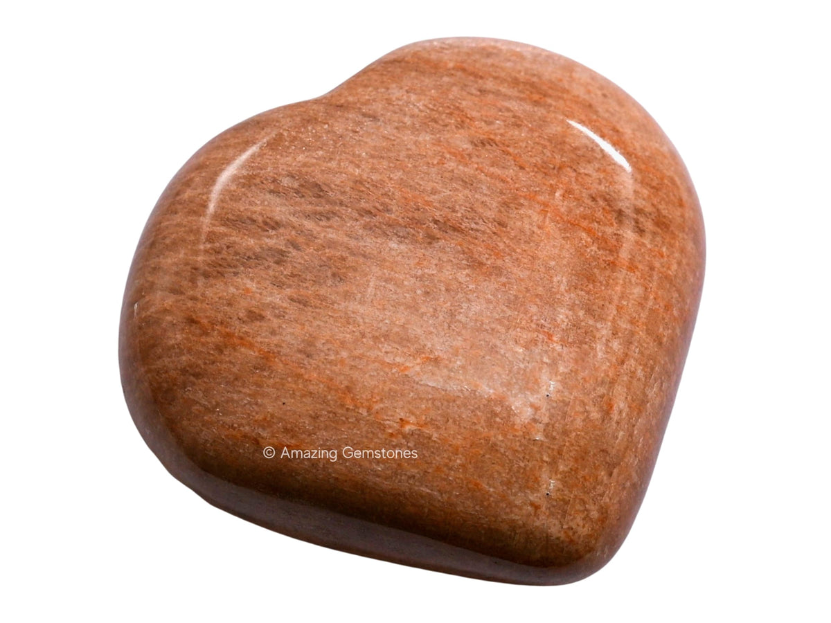 Peach Moonstone Crystal Heart Palm Stone - Pocket Massage Worry Stone for Natural Body Chakra Balancing, Reiki Healing and Crystal Grid