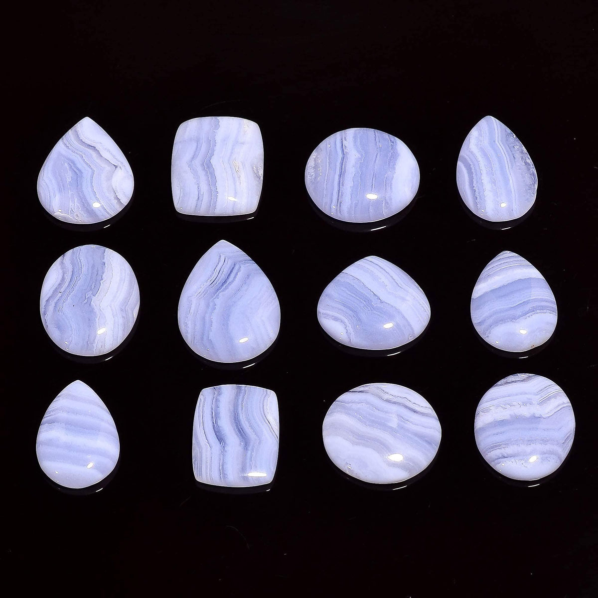 Gemkora 100 carats Natural Blue Lace Agate Gemstones Wholesale Cabochons Lot, Jewelry Making Loose Gemstone, Polished Gems, DIY, Wire Wrapping, Reiki, Wikka, Healing Crystals, Bulk Gemstone Deal