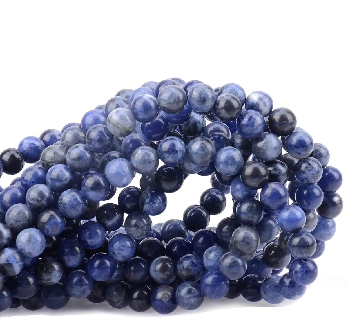 100Pcs Natural Crystal Beads Stone Gemstone Round Loose Energy Healing Beads with Free Crystal Stretch Cord for Jewelry Making (Blue Sodalite, 8MM)