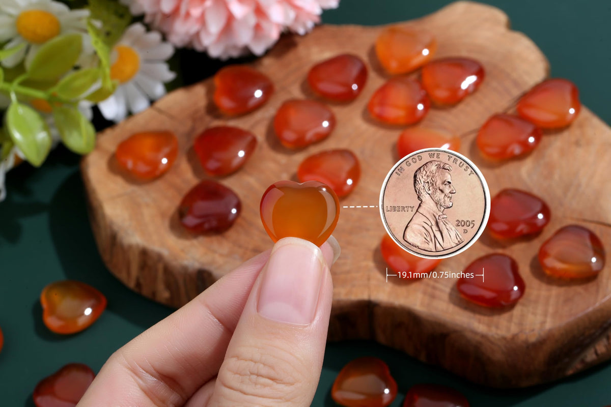 NUKAYAI 20PCS Red Carnelian Healing Crystals Stones Heart Shaped Set Polished Love Crystal Natural Cute Pocket Thumb Reiki Wholesale Set Balancing Meditation Heart Mothers Day Bulk Gifts for Women