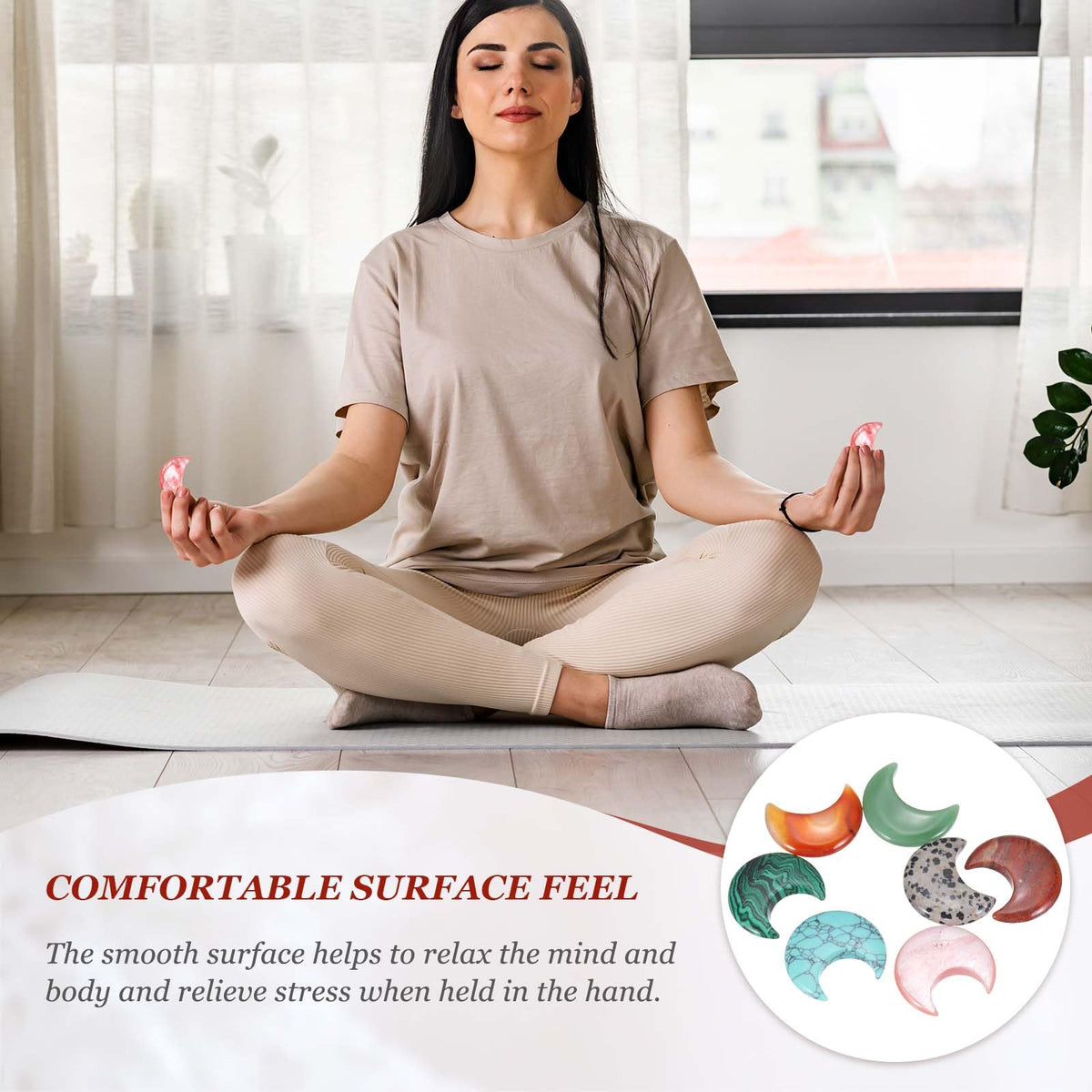MECCANIXITY 5 Pcs Moon Crystal Worry Stone, 1.2 Inch Length Natural Rhodonite Moon Gemstone Bulk, Carved Pocket Stones for Meditation Balancing Pendant Decor