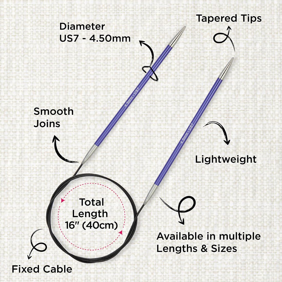 KnitPro Zing Fixed Circular Needles 16" (40cm) | US Size 7 (4.5mm)