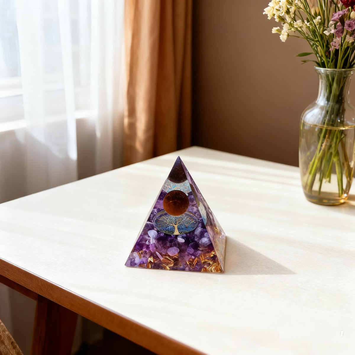 ycyingcheng Moonstone Crystal Orgone Pyramid Ogan Crystal Energy Tower, Nature Reiki Chakra Crushed Stone Jewelry, Crystal Pyramid for Home Decor (Crystal Pyramid-15)