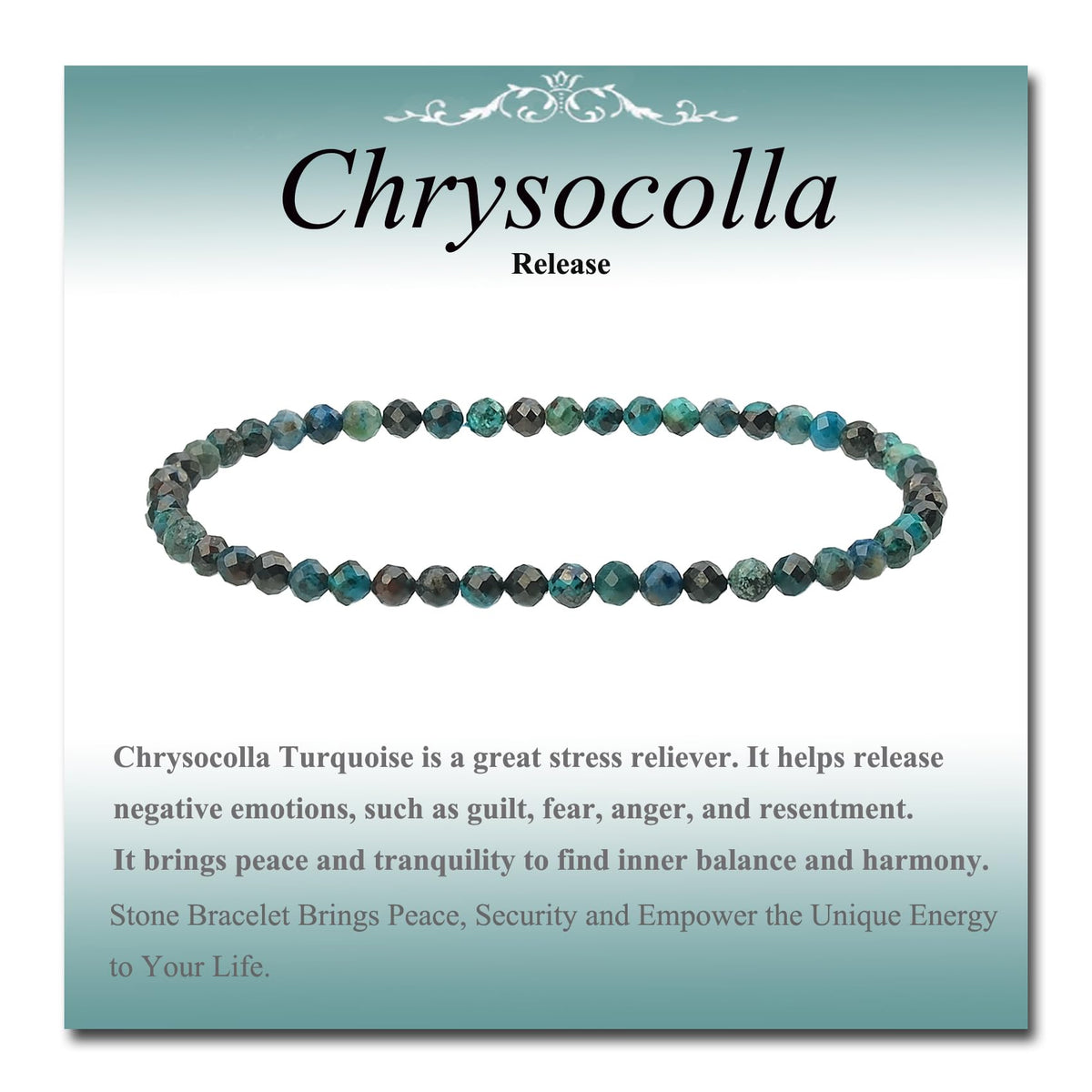 MASSIVE BEADS Natural Genuine Gemstone Beads Healing Crystal Chakra Reiki Jewelry Faceted Round Beads Bracelets (Chrysocolla, 3mm)