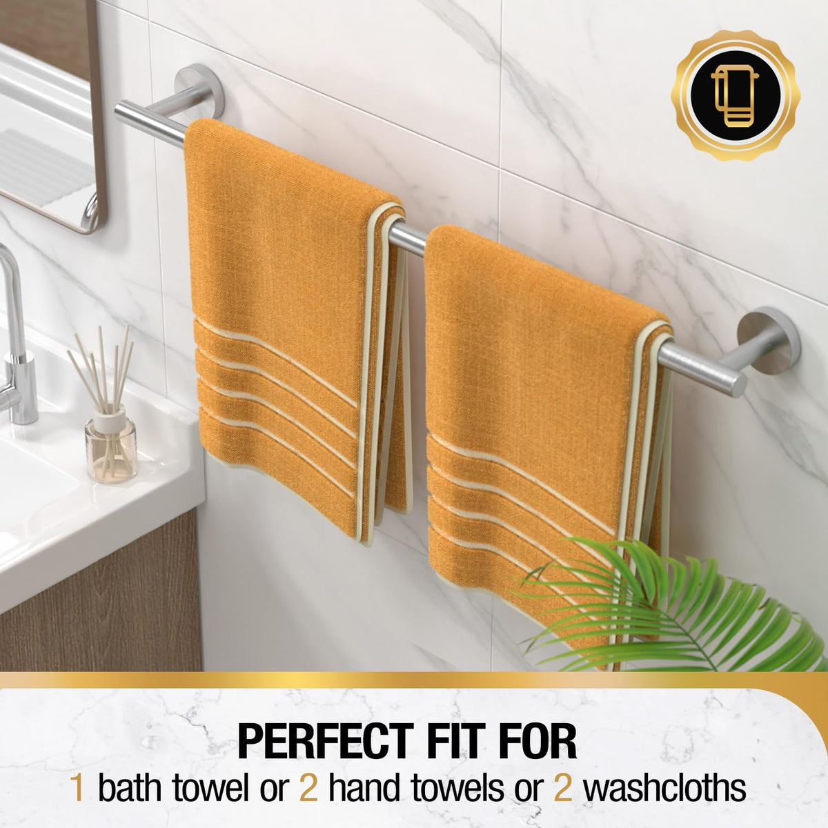 HITSLAM Brushed Nickel 24 Inch Towel Bar for Bathroom, SUS304 Stainless Steel Bathroom Towel Rack Wall Mounted, Modern Home Decor Bath Towel Holder with Hardware Accessories (Total Length 25.7 Inch)