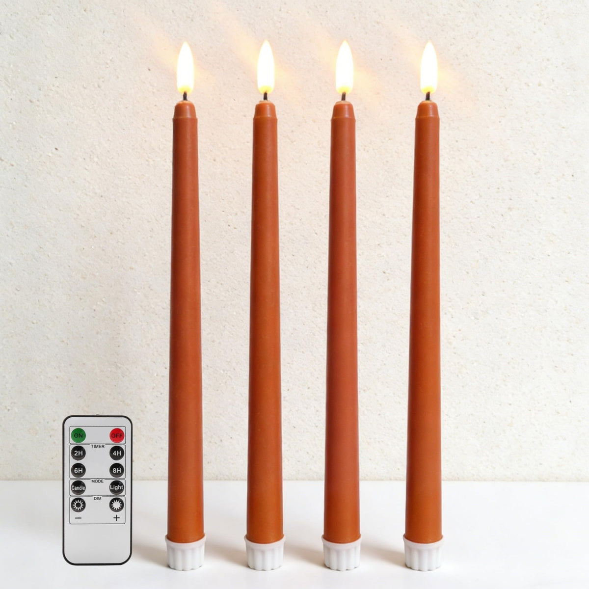 Ni-JASW Orange Flameless Taper Candles with Remote, Flickering Battery Powered Holiday LED Candlesticks Set of 4