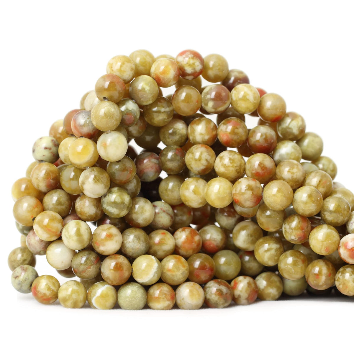 CHEAVIAN 45PCS 8mm Natural Yellowish Green Serpentine Jade Round Loose Stone Beads for Jewelry Making 1 Strand 15"