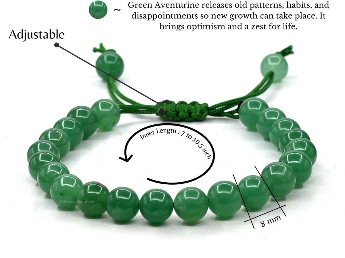 Amazing Gemstone Green Aventurine Bracelet, Gifts For Men & Women - Protection Healing Crystal Bracelet - 8mm Gemstone Beaded Adjustable Bracelet, Pulseras Para Hombres Mujer Stocking Stuffers