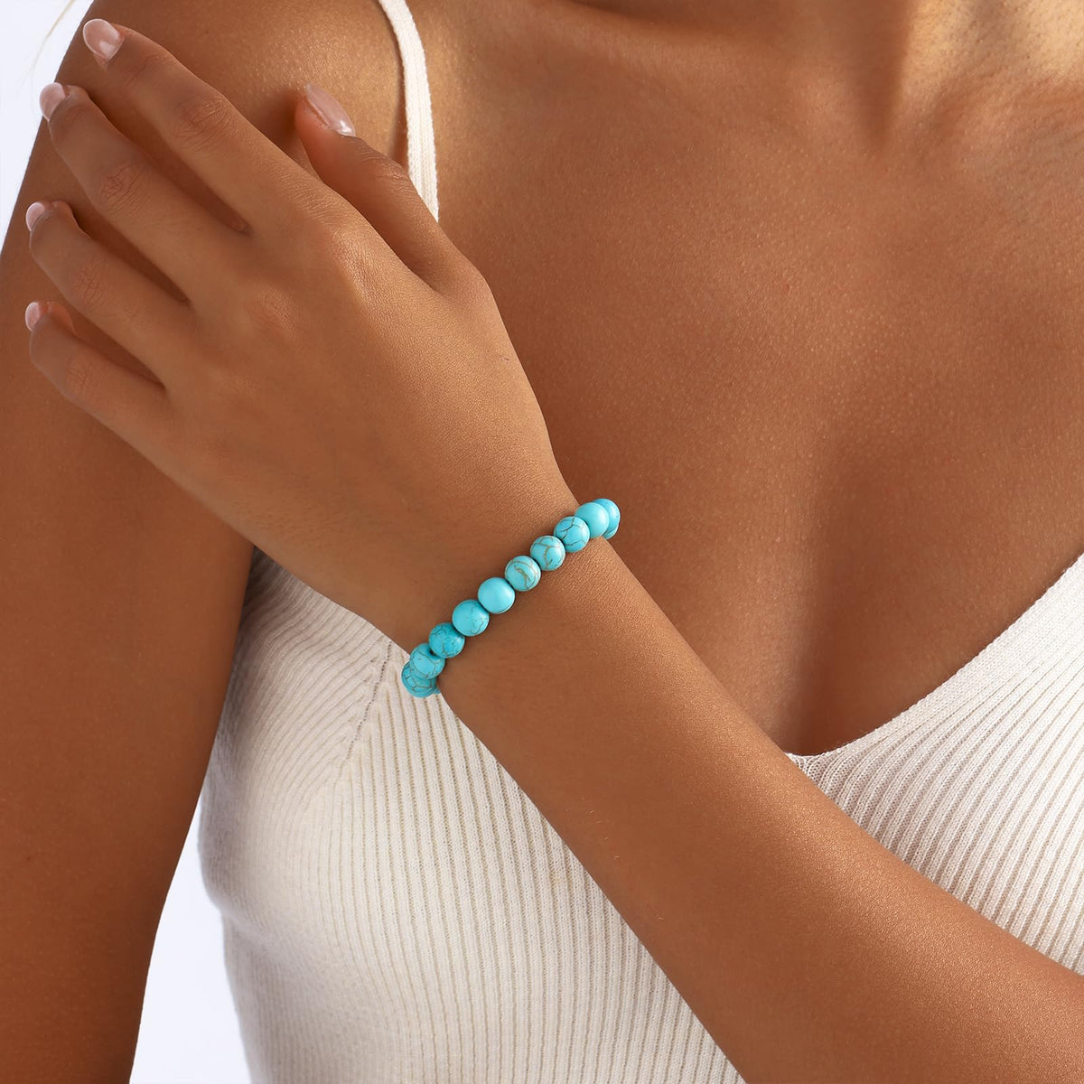 Kenailw Turquoise Bracelet for Women Turquoise Bead Bracelet Natural Stone Bracelet Turquoise Jewelry for Her Mum Daughter Birthday Gifts