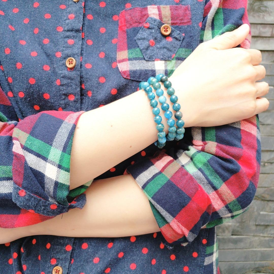 Adabele Real Natural Blue Apatite Gemstone Beaded Bracelet 8.5 inch Stretch Bracelet Chakra Healing Crystal Stone Jewelry Women Mom Gift (Unisex) GB8-D56