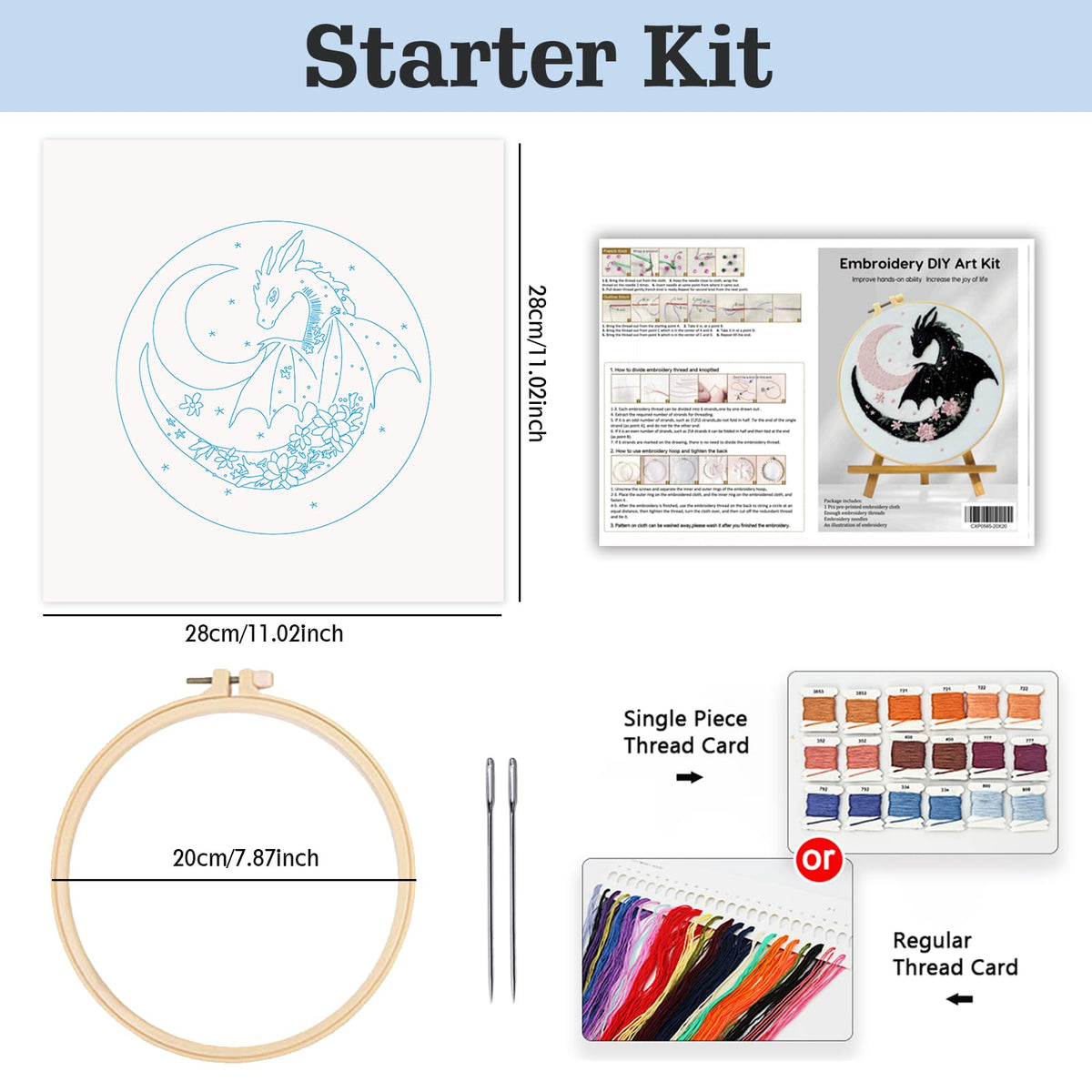 JOZYSH Black Dragon Handmade DIY Embroidery kit,Suitable for Adult Beginners,Includes Embroidery Cloth, Instructions, Embroidery Frame and Needle and Thread, Suitable for Holiday Gifts (Dragon)