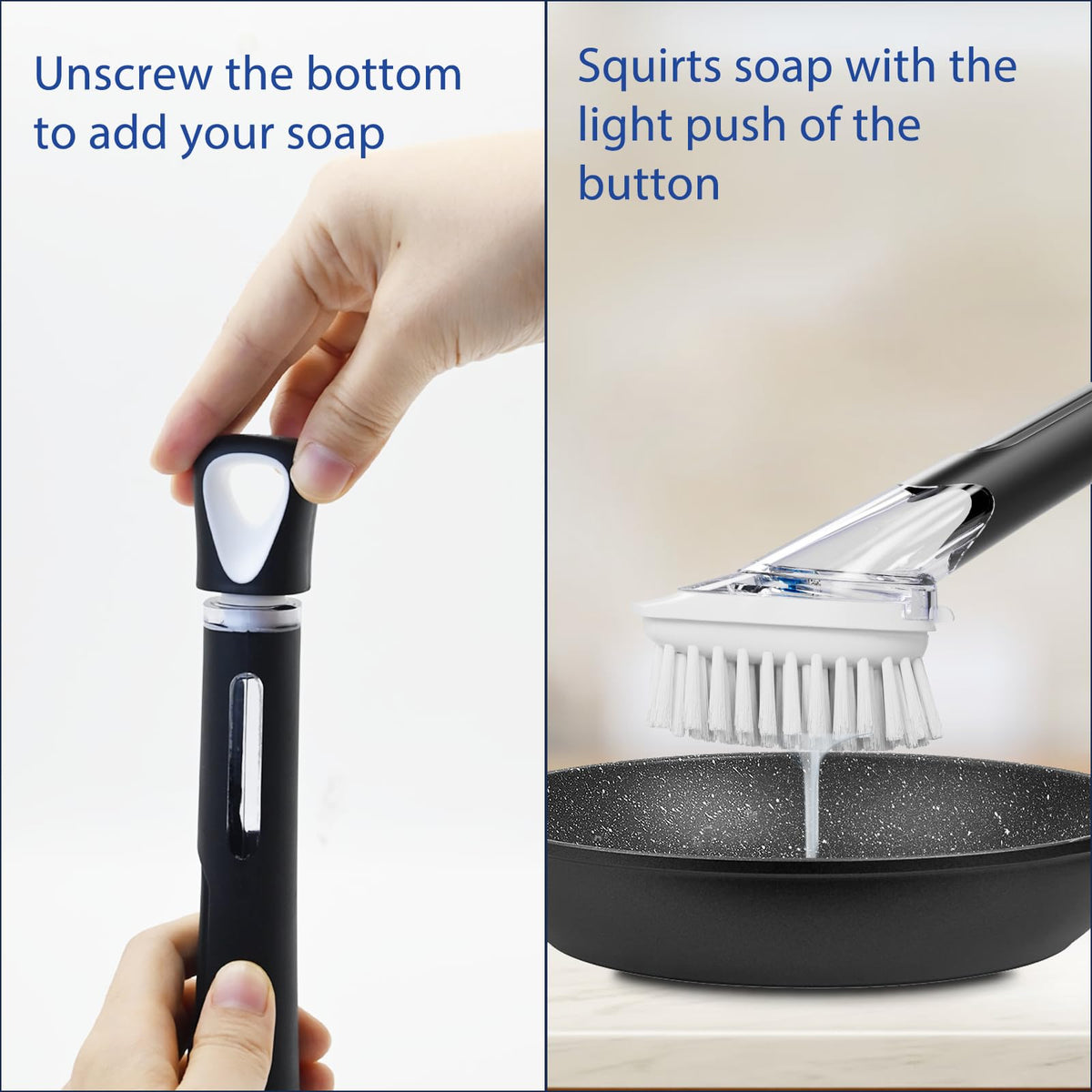 RIMAY Soap Dispensing Dish Brush, Dish Scrubber with Soap Dispenser, Dish Soap Brush, Dish Wand with Soap Dispenser Kitchen Brush for Dishes, Pans, Sink, Pots（2 Pack）