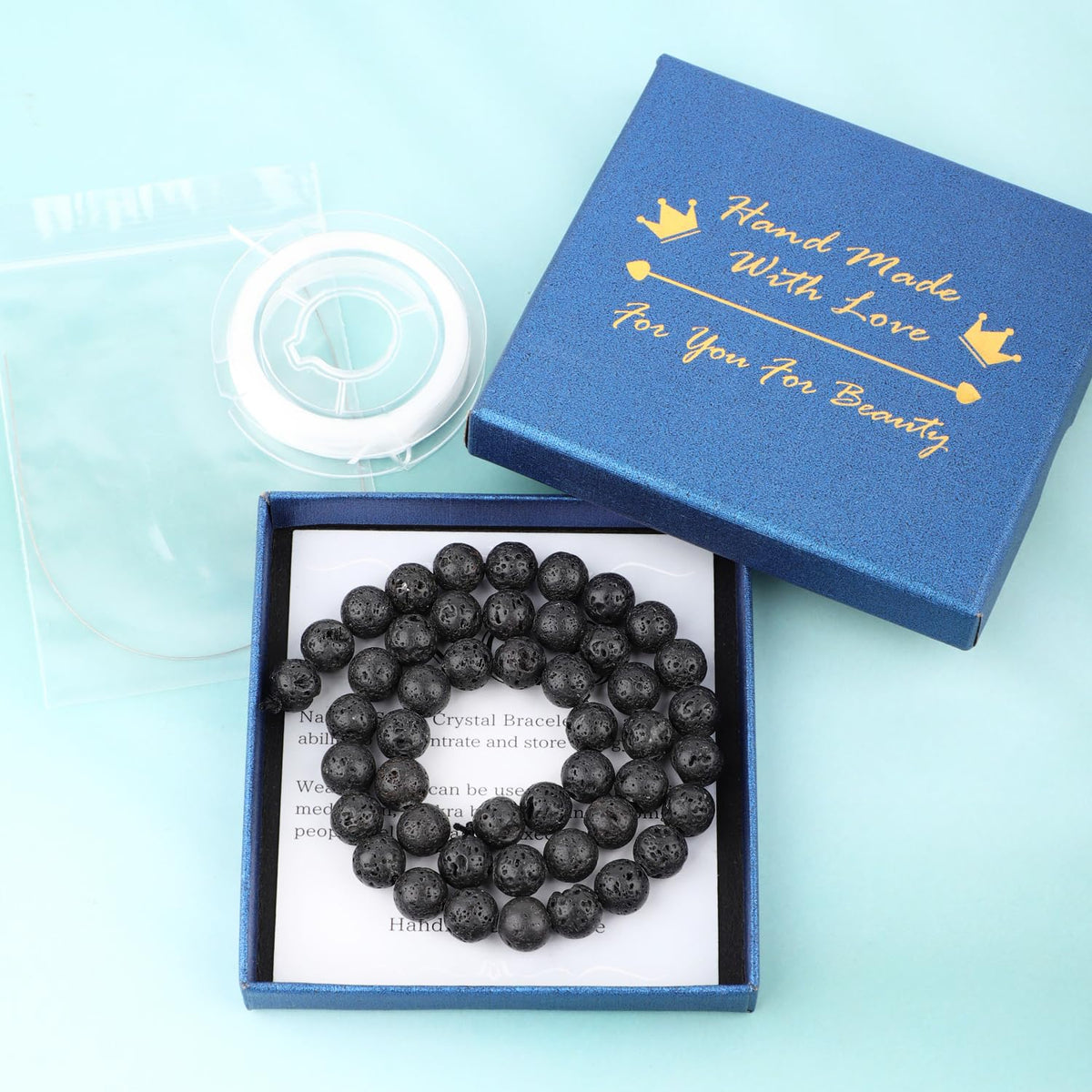 CMBYN Natural Stone Beads Round Genuine Real Stone Beading Strand Loose Gemstones DIY Smooth Bead for Bracelet Necklace Earrings Jewelry Making (Black Lava, 8mm 45 Pieces)